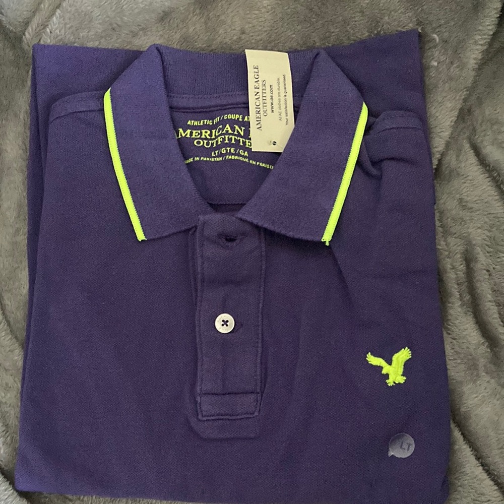 American Eagle/shortsleeve polo/Size:largetall/Purple w neon green/ new w tags